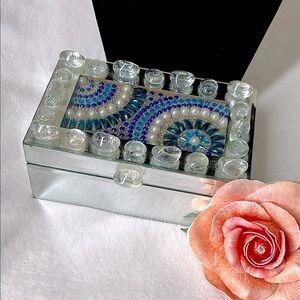 🖤Handmade Crystal rhinestones & Glass cover  Mirror Trinket Box